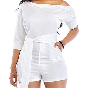 NEW-One Shoulder High Waisted Wide Leg Jumpsuit